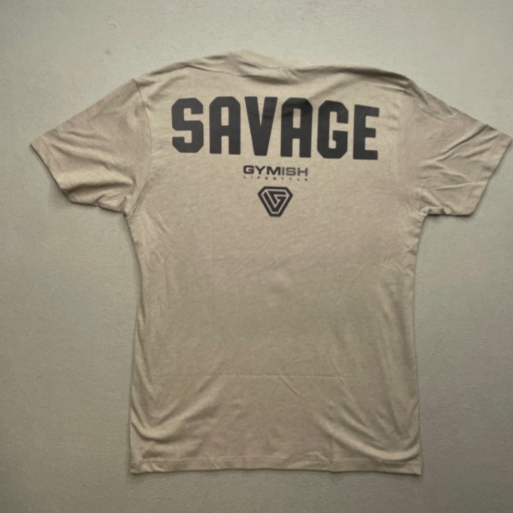 Gymish Lifestyle Men T-Shirt Cotton Blend Large Savage Graphic Tan Athletic